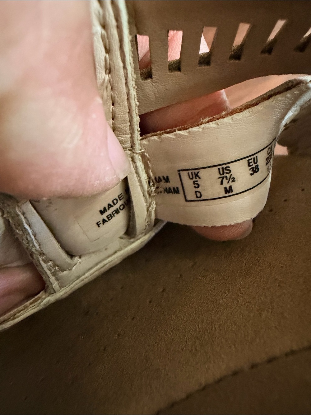 Clarks Nude/Tan Leather Slide Sandals with Cutout Straps - Picture 5 of 5